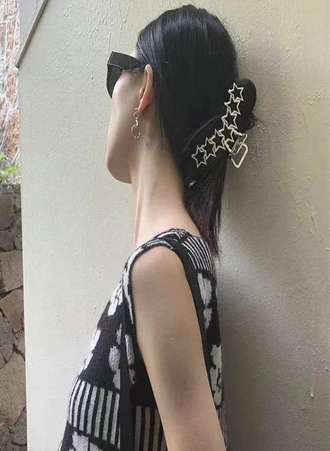 VOTACOS 2PCS Y2k Metal Hair Claw Clips Star Heart Hair Clips for Women Big Nonslip Design Claw Hair Clips for Thick and Thin Hair Stitching Silver Large Hair Accessories for Women and Girls. - Image 3